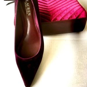 Pumps Evening Wear Shoes Ralph Lauren Pointed Toe Burgundy Red kitty heel 9 new